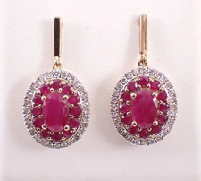 3Ct Oval Cut Lab-Created Red Ruby Cluster Drop Earrings 14K Yellow Gold Plated