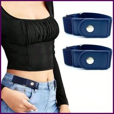 2pcs/set Casual No Buckle Elastic Belt Canvas Adjustable Waist Belt Invisible