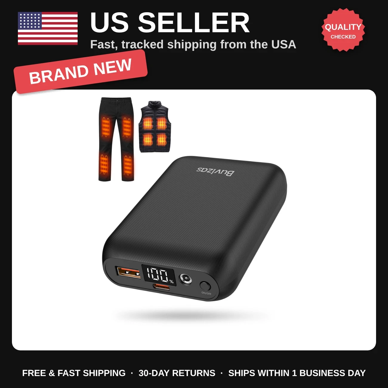 16000mAh Rechargeable Battery Pack for Heated Vest, LED Display, Portable Power - product detail image 1