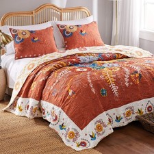 NEW Anthropologie Queen / King Reversible Boho Quilt Bedspread Bedding Sham Set
