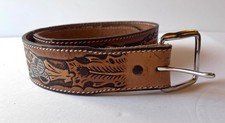 VTG Tooled Brown ACORN pattern Leather Cowboy Unisex Hand Finish 28/30 Belt USA