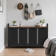 Laundry Hamper Sorter Basket with 4 Pull-Out Removable Oxford Fabric Bags Black