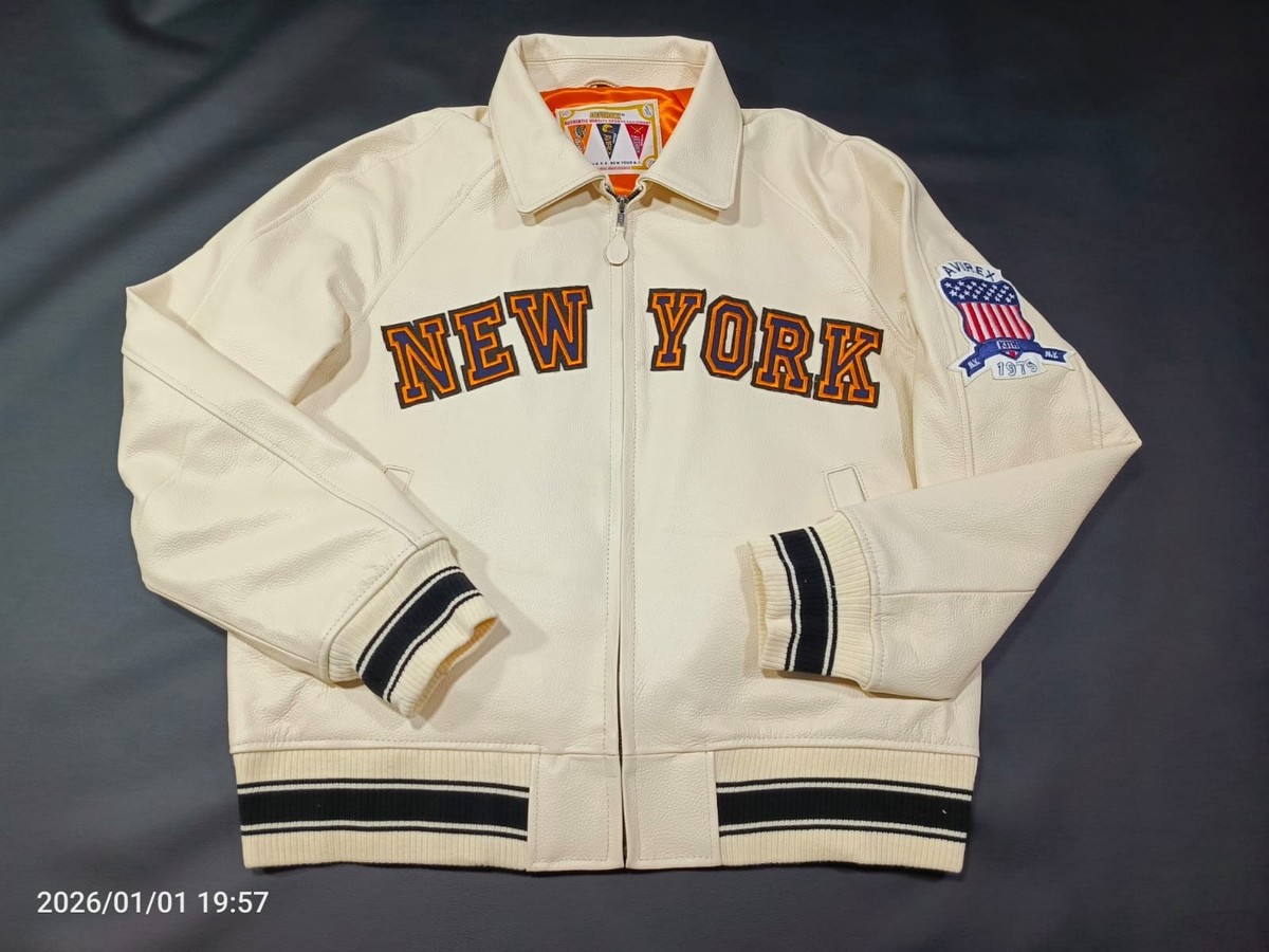 Avirex x KITH Cream Knicks Varsity Jacket NBA New York Bomber 
