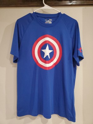 Under Armour Captain America Shirt Men's Medium Blue Red Graphic Marvel HeatGear