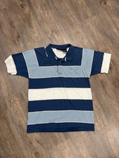 Vintage 90s Men  s Casual Single Stitch Jantzen Blue Striped Polo   Sz Large