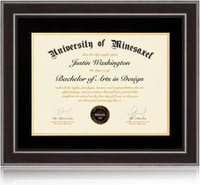 Walnut 16x20 Diploma Frame with Black Mat  Tempered Glass for Wall Mounting