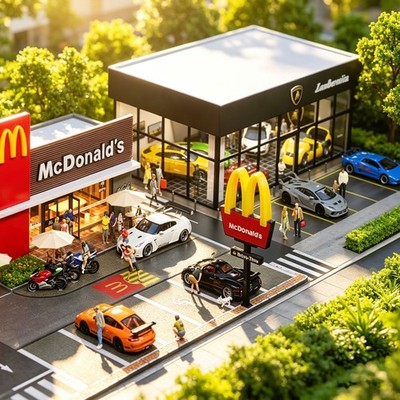 LED Lighted Diorama 1/64 Diecast Car Garage Model Car Showroom Display Scene Toy