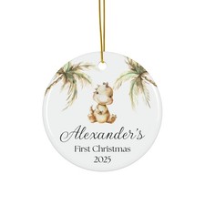 Ceramic Ornament, Baby's First Christmas, Holiday Decoration, Keepsake, Dinosaur