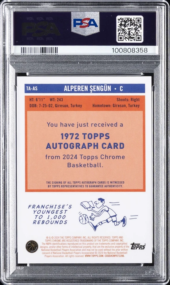 2023 TOPPS CHROME 1972 TOPPS AUTOS RED REFRACTOR #TAAS ALPEREN SENGUN 1/5 PSA 10 - Image 2 of 2