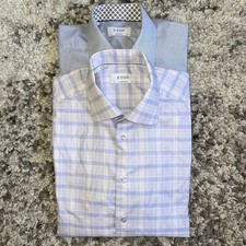 ETON Contemporary Slim Dress Shirt Mens 42 16.5 Formal Blue Checks Button Front
