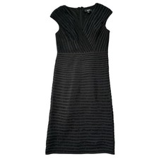 Tadashi Collection Dress Womens 4 Black Lace Satin Stripe Cap Sleeve Sheath