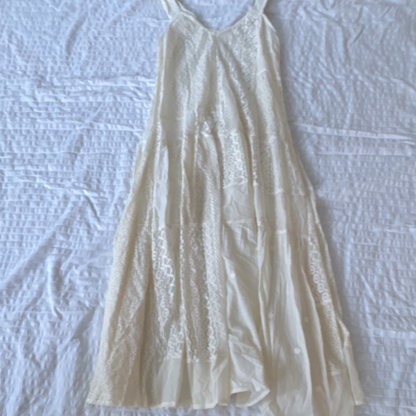 Anthropologie Women's Ivory Lace V-Neck Strappy Maxi Dress M/L