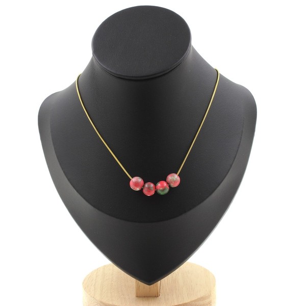Halskette 4 Perlen Jaspis GrüN Rot 8 Mm. Kette Stahl Golden Halskette Damen, Ho-image