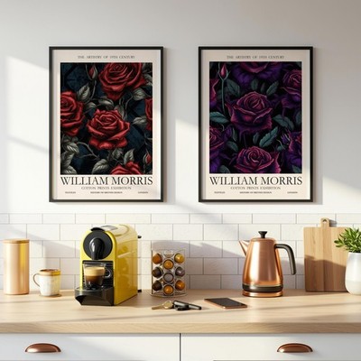 William Morris Vintage Rose Botanical Prints Set of 2 Floral Wall Art