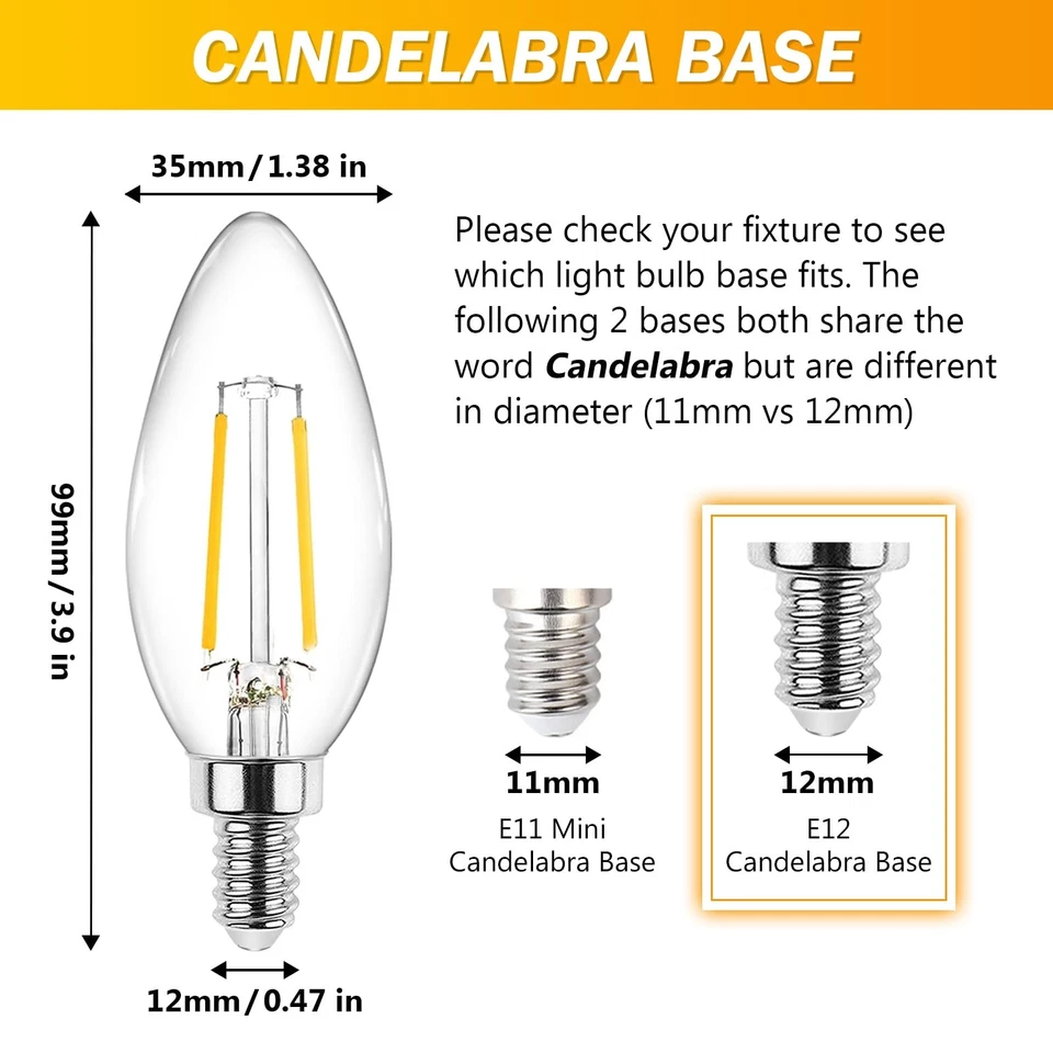 E12 LED Candelabra Bulbs 4W 40W Equivalent 2700K Warm White, Pack of 10 - Image 3 of 4