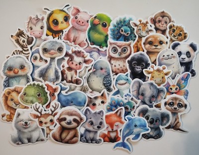 50pc ADORABLE ASSORTED ANIMAL VINYL STICKERS/DECALS