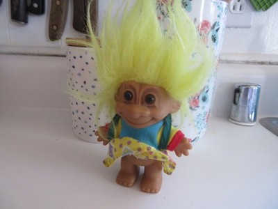 Russ Lucky Troll Doll 1990 School Girl /w Backpack yellow hair
