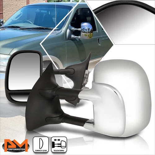 For 99-07 F250-F550 Super Duty Manual Telescoping Chrome Side Towing Mirror Pair