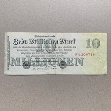 1923 German 10 Million Mark Banknote, Germany Currency Era between WWI WW2 WWII