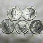 Mercury Dimes 1941-1944 Lot of 5 Circulated Silver 10C Coins
