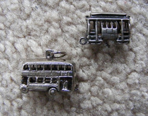 Pair of Used Bracelet Charms: London Double-Decker Bus & San Francisco Cable Car