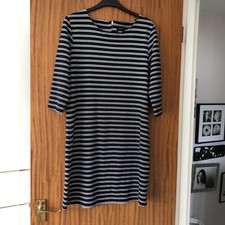 Navy White Striped Dress Ladies Cotton Smartcasual Nautical Spring Work S