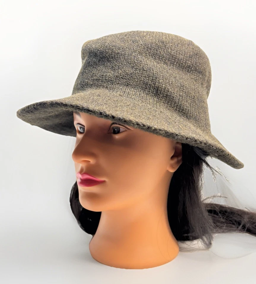 Sombrero Cubo Tejido Tapas De Colección Marrón Ala Ancha Hecho en EE. UU. Años 70 80 Acrílico Retro Foto 2 de 4