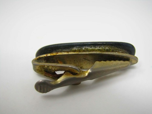 Vintage Blue Tiger's Eye Tie Bar Clip Gold Tone Polished Cabochon Stone for Men - 第 4/5 張圖片