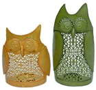 2 Metal Owl T Lite Candle Holders Yellow Green Tee Light Hobby Lobby