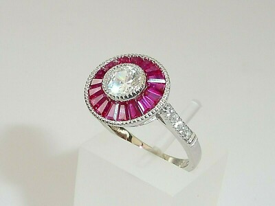 Damen Handarbeit Halo Design Massiv 925 Sterling Silber Weißer Saphir Rubin Ring
