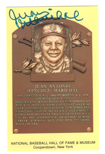 Juan Marichal Baseball Hall of Fame Autographed Postcard Plaque