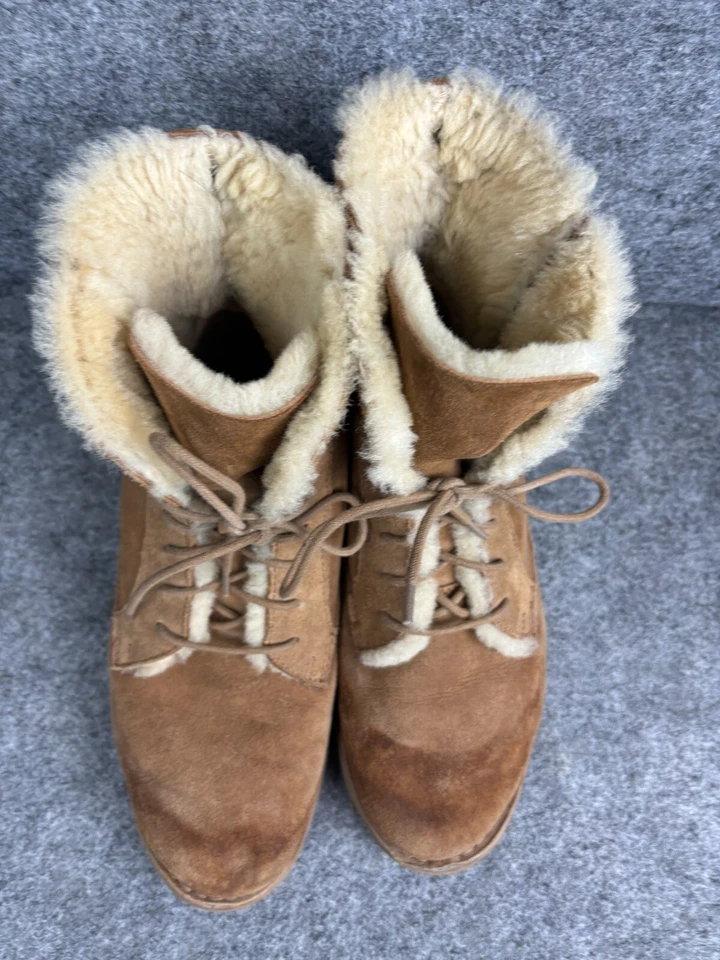 UGG Quincy Combat Boot Women's 10 Brown Leather Faux Fur Lined Lace Up - Image 3 of 4