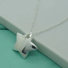 925 Sterling Silver Solid Star Pendant Necklace Women Jewelry 45cm Chain