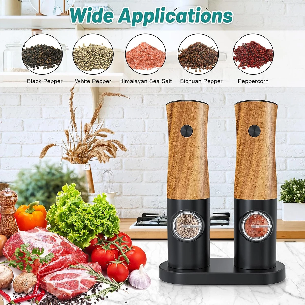 Electric Salt and Pepper Grinder Set - Battery Operated Pepper Mill  Automatic Ba