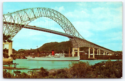Postcard Thatcher Ferry Bridge Unites Americas Spans Canal Near Pacific Entrance