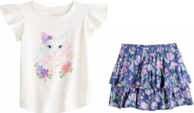 NEW 2pc Jumping Beans Cat Shirt & Tiered Floral Skort Outfit Size 4T NWT