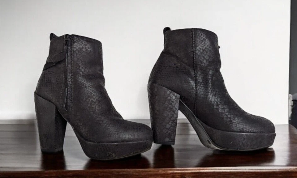 De Colección Y2K Mujer 8M Negro Tacón Grueso Botines Cremallera Gótico Grunge Punk Rock Foto 4 de 4