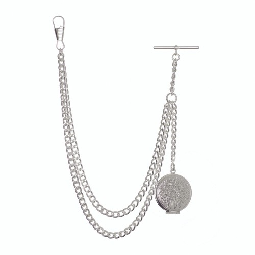 New Sterling Silver Color Single Albert Pocket Watch Chain with Locket Pendant - 第 1/9 張圖片