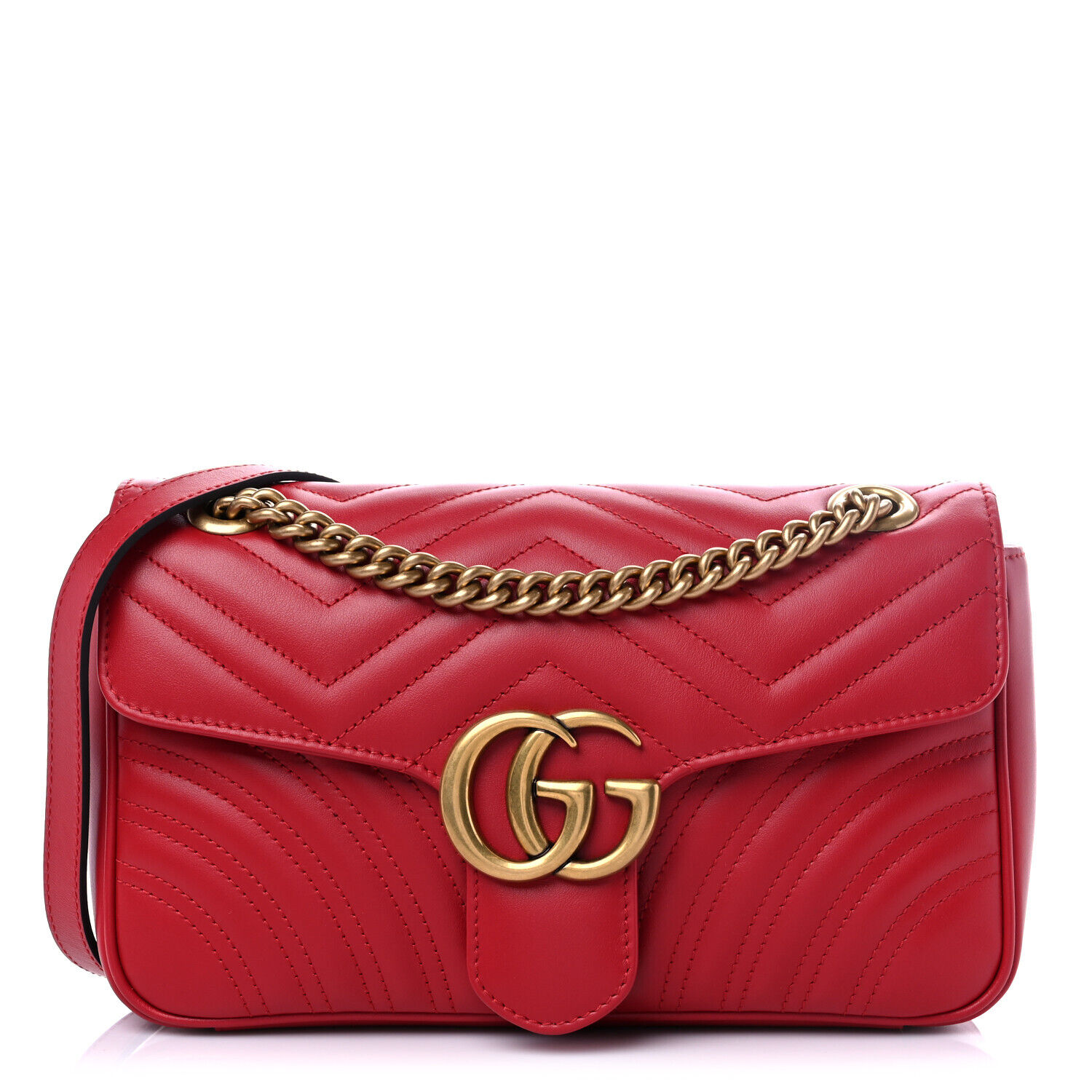 GUCCI GG Marmont Small Matelasse Hibiscus Red Chain Leather Shoulder Bag  Purse