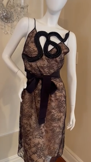 GUCCI SNAKE BLACK EMBROIDERY Silk LINED CHANTILLY LACE DRESS Siz 42IT US6  EU38 | eBay