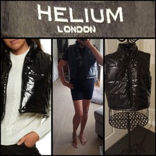 Nwot Helium Black Shiney Puffer Vest Patent Leather Like Size Medium