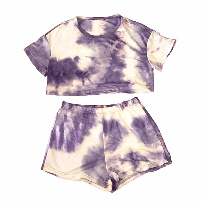 Tie Dye Purple Two Piece Set Size L Womens Purple Lounge Wear Set Size L 