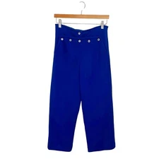 Vintage Women's 1970s Gino Paoli Blue Ankle Sailor Pants Wool Blend Retro Sz 12