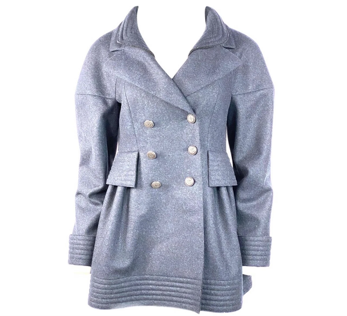 Chanel Navy Wool Short Length Coat Jacket w/ CC Buttons Size 40