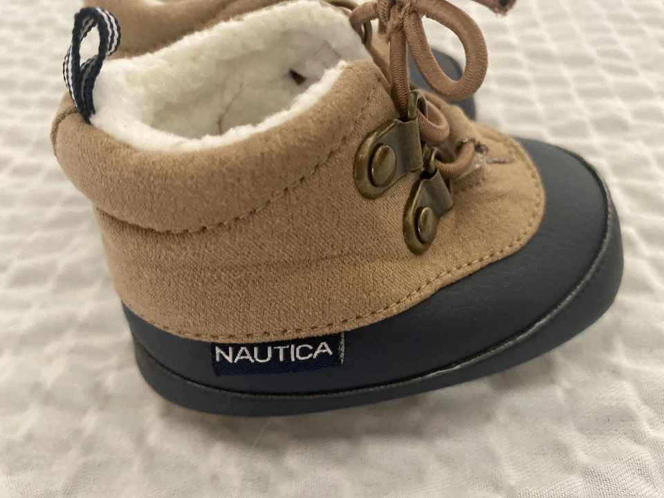 Baby Boys Shoes Crib Booties Nautica Boots Size 1 Tan Brown Tie Closure* - Image 4 of 4
