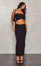 Pretty Little Thing Petite Black Slinky Bandeau Cut Out Maxi Dress Size 14