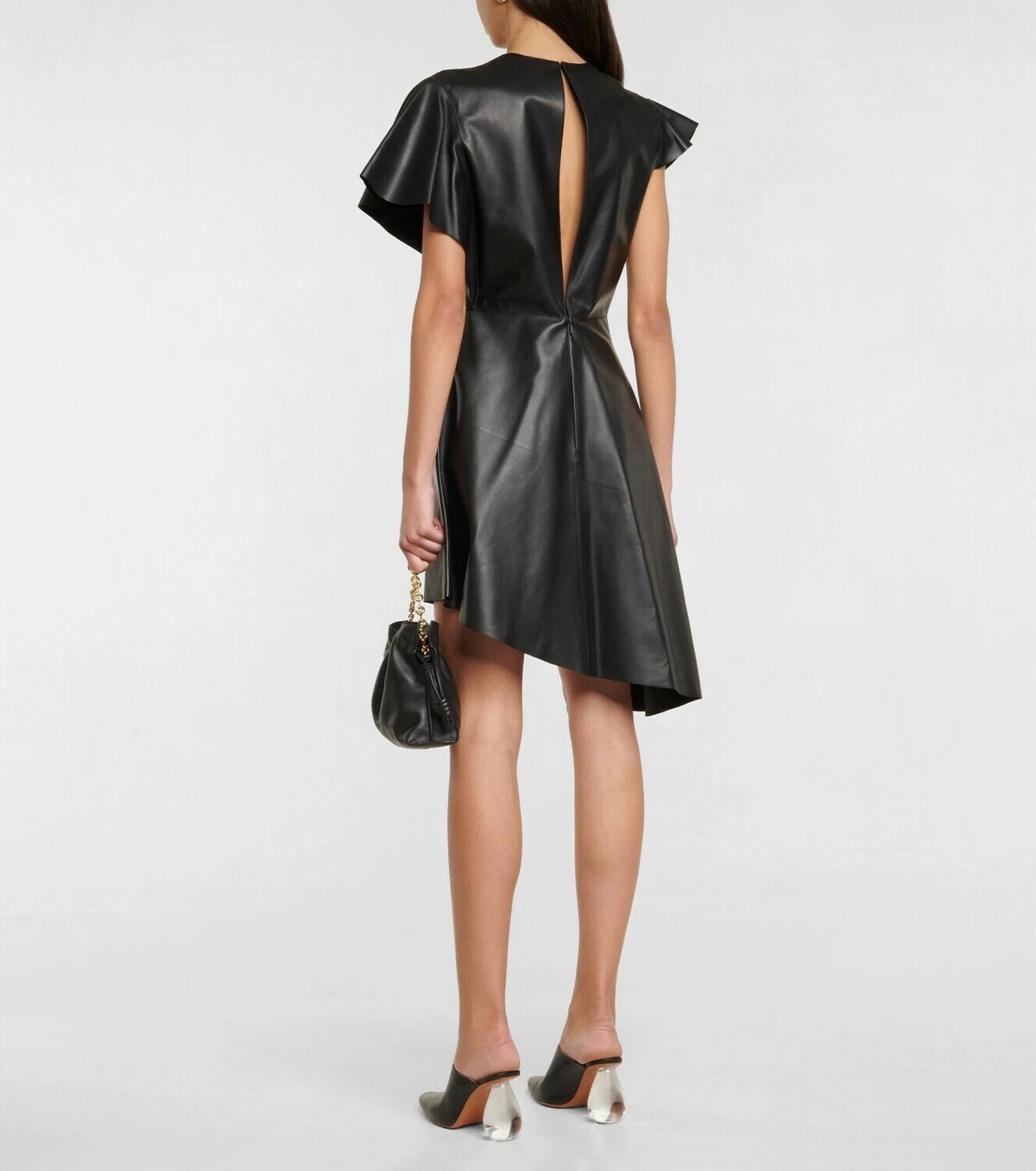 Mini abito Loewe in pelle di agnello nero con pannello asimmetrico nuovo con etichette $4650 6 FR 38