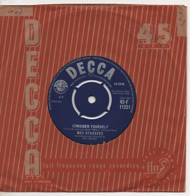 MAX BYGRAVES consider yourself*tra-la-la i'm in love 1960 UK DECCA 7''45