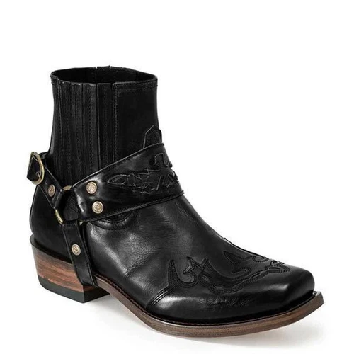 Retro Para hombres Botas de Motocicleta Punta Cuadrada Vaquero Botas Cortas Caballo Equipo Botas Reino Unido - Imagen 14 de 28