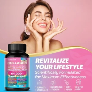 Collagène 1000Mg Biotine 10000Mcg Kératine & Capsules d'acide hyaluronique